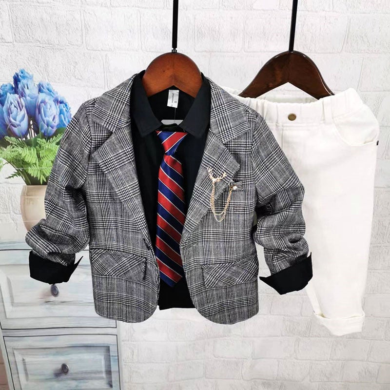 2025 New Style Boys And Middle-Aged Children Korean Suits Children'S Dresses Small Suits British Suits Plaid Jackets - Image 1