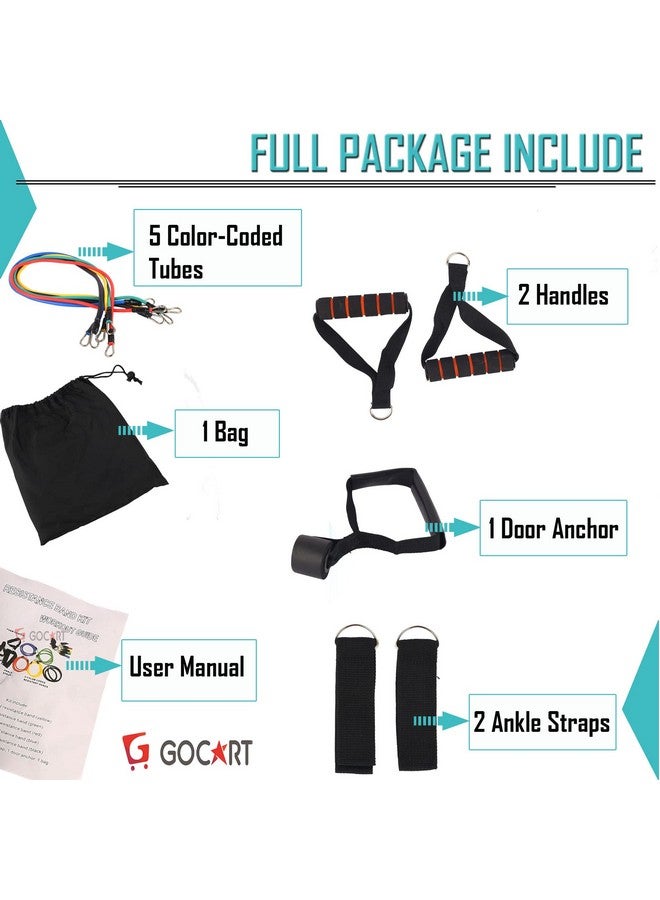 GOCART WITH G LOGO GOCART WITH G LOGO Resistance Bands, Exercise Bands Include 5 Different Levels Exercise Bands, Door Anchor, Foam Handles, Ankle Straps and Carrying Bag for Workout (Multi Color) - Image 3