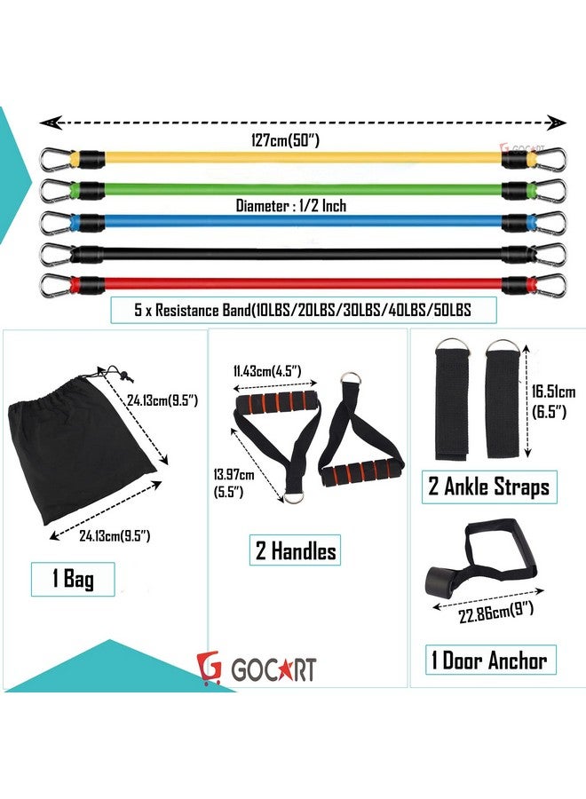 GOCART WITH G LOGO GOCART WITH G LOGO Resistance Bands, Exercise Bands Include 5 Different Levels Exercise Bands, Door Anchor, Foam Handles, Ankle Straps and Carrying Bag for Workout (Multi Color) - Image 2