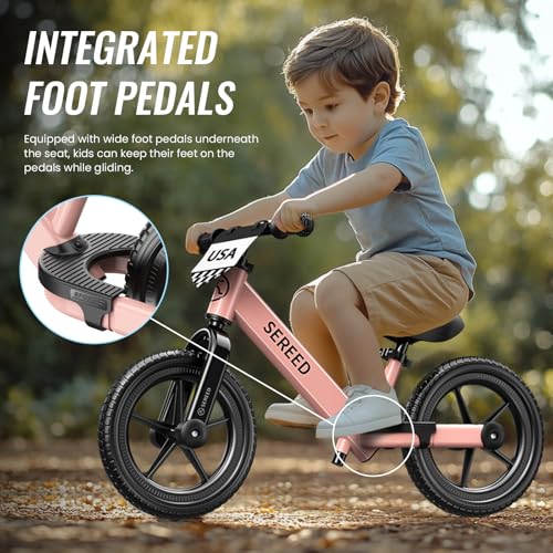 SEREED Toddler Balance Bike 2 Year Old No Pedal Kids Bicycle Toys for 25 Years Old ToolFree Adjustment Customize Plate with Stickers Gift for 23 Boys Girls Pink - Image 5