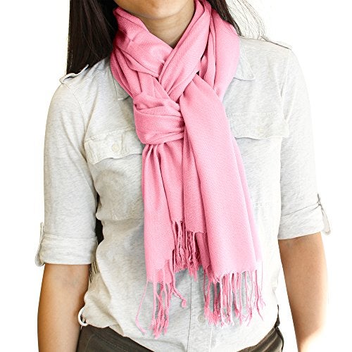 GEARONIC Soft Pashmina Scarf for Women Shawl Wrap Scarves Lady Women's Scarfs in Solid Colors - Pink - Image 5