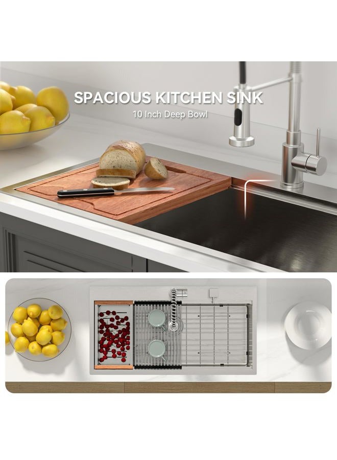 Lordear 36 Kitchen Sink Drop In - 36x19 Inch Drop In Kitchen Sinks 16 Gauge Stainless Steel Single Bowl Ledge Worktation Topmount Overcounter Handmade Kitchen SInk Baisn With Cutting Board - Image 5