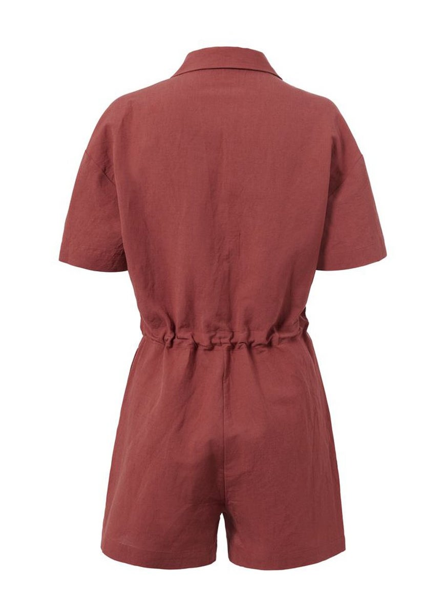 Tchibo Women Plain Short Sleeve Playsuit, Red  - Image 3