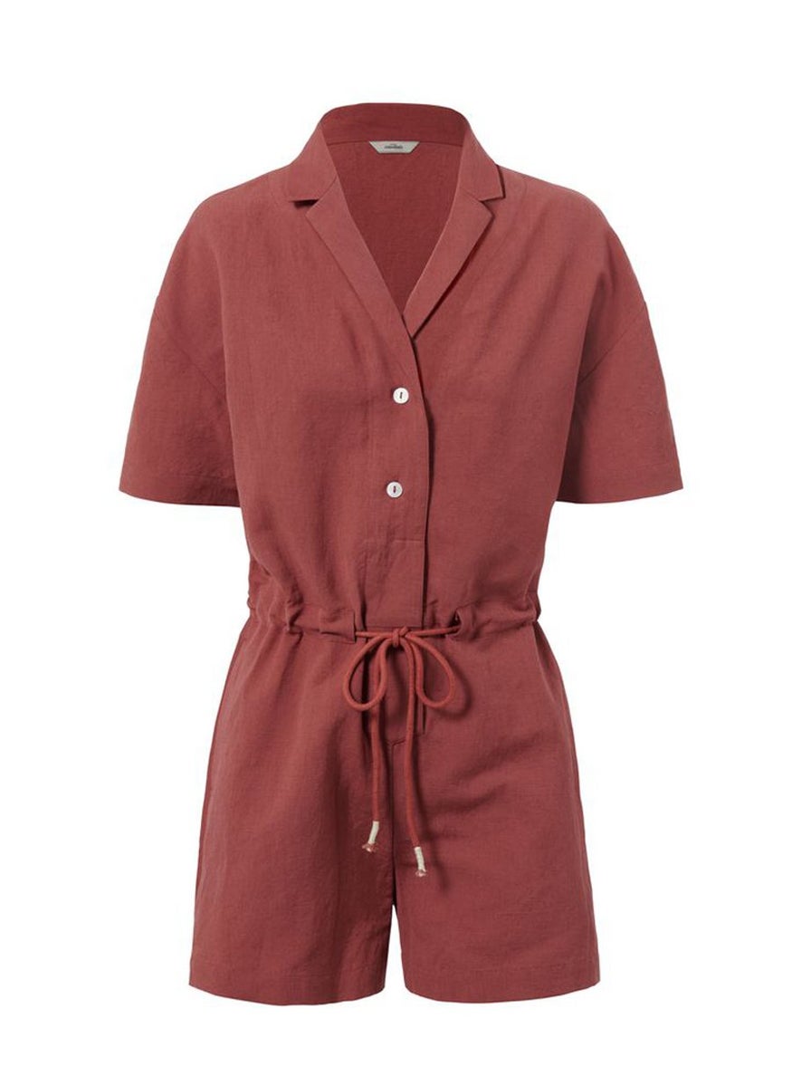 Tchibo Women Plain Short Sleeve Playsuit, Red  - Image 2
