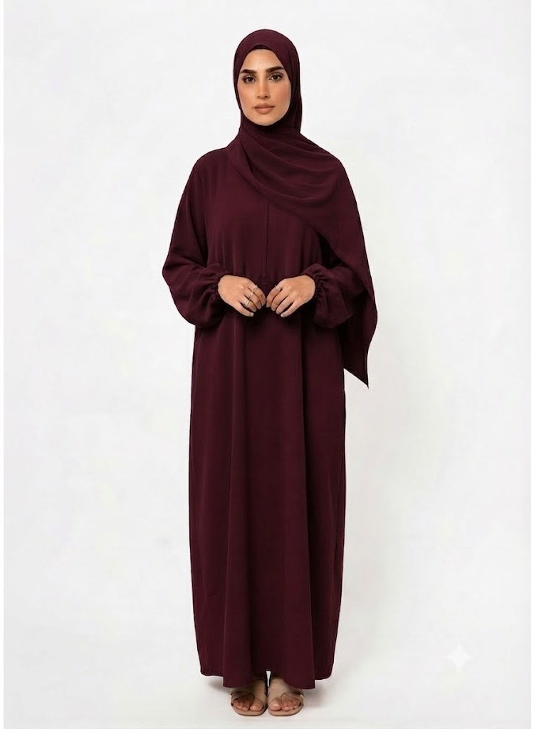 AMYAE Prayer Dress for Women One-Piece Burgundy | Islamic Modest Prayer Outfit with Long Sleeves & Attached Hijab | Soft Cotton Jilbab Abaya for Salah, Namaz, Umrah, Hajj & Ramadan - Image 1