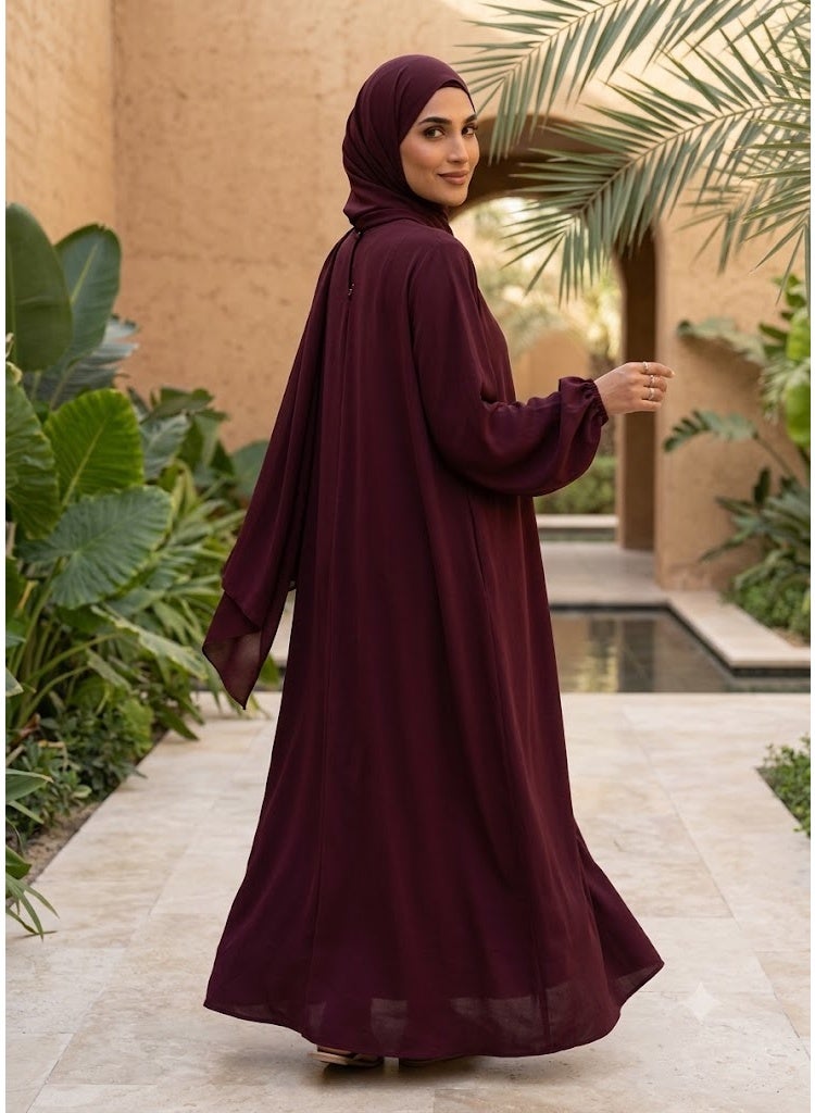 AMYAE Prayer Dress for Women One-Piece Burgundy | Islamic Modest Prayer Outfit with Long Sleeves & Attached Hijab | Soft Cotton Jilbab Abaya for Salah, Namaz, Umrah, Hajj & Ramadan - Image 2