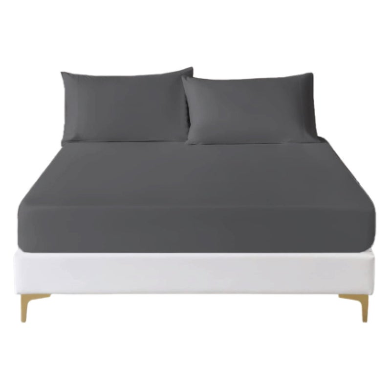 Deep Fitted Sheet King Size Cotton Charcoal  300 Thread Count 100 Egyptian Cotton Fitted Sheet Deep Pocket 12 Inch 30cm Bed Sheets Breathable Bottom Fitted Sheets No Pillow Cases 150 X 200cm