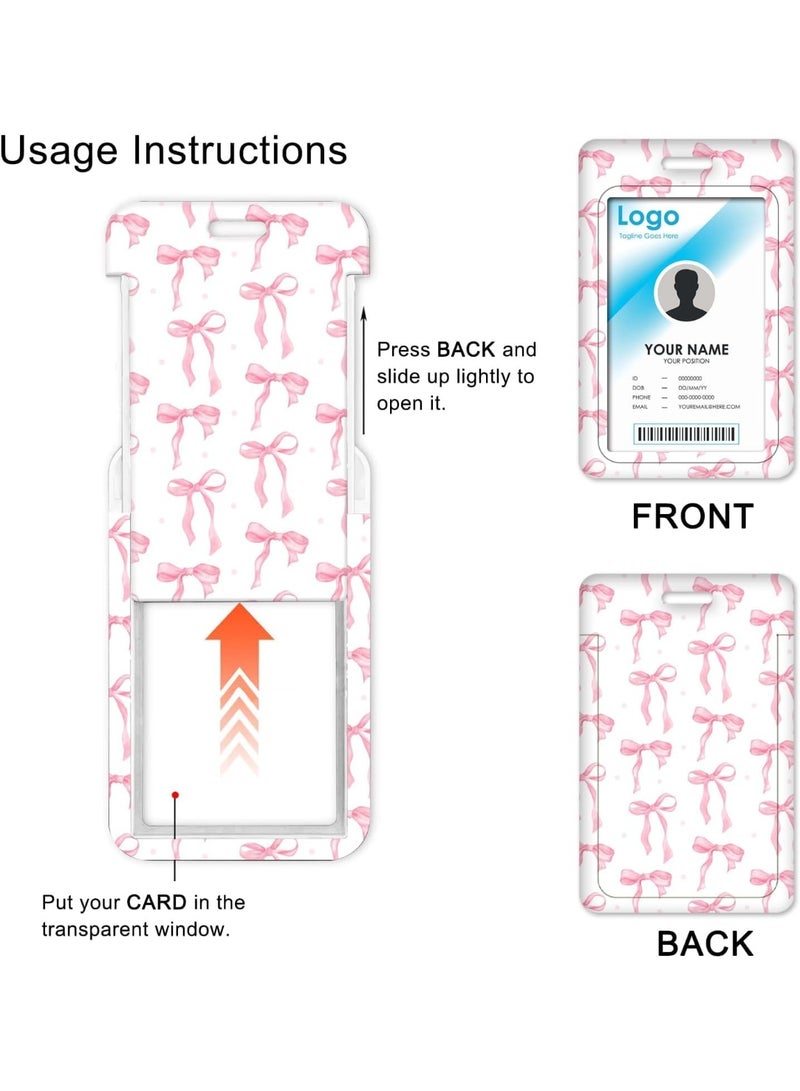 Pink Bow ID Badge Holder with Retractable Reel Lanyard – Breakaway Safety Design, 360° Rotating Clip, Lightweight ABS Card Case for Women, Nurses, Teachers & Office - Image 3