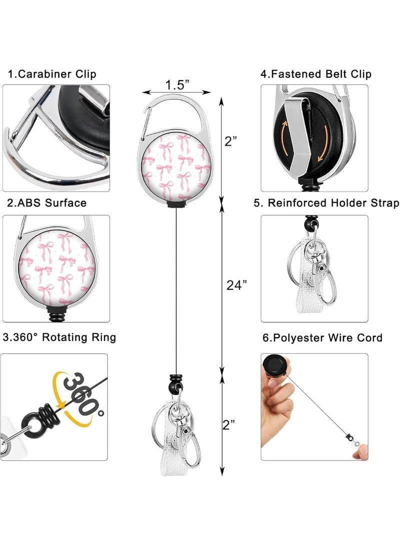 Pink Bow ID Badge Holder with Retractable Reel Lanyard – Breakaway Safety Design, 360° Rotating Clip, Lightweight ABS Card Case for Women, Nurses, Teachers & Office - Image 4