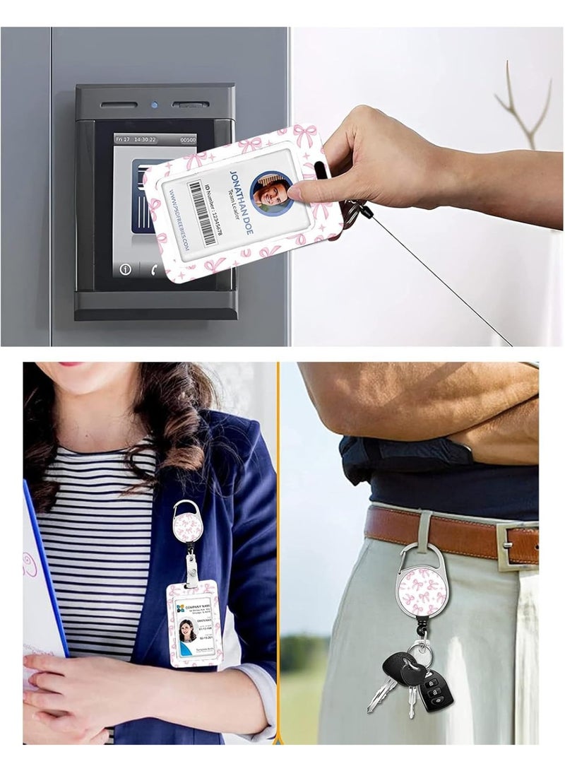 Pink Bow ID Badge Holder with Retractable Reel Lanyard – Breakaway Safety Design, 360° Rotating Clip, Lightweight ABS Card Case for Women, Nurses, Teachers & Office - Image 2