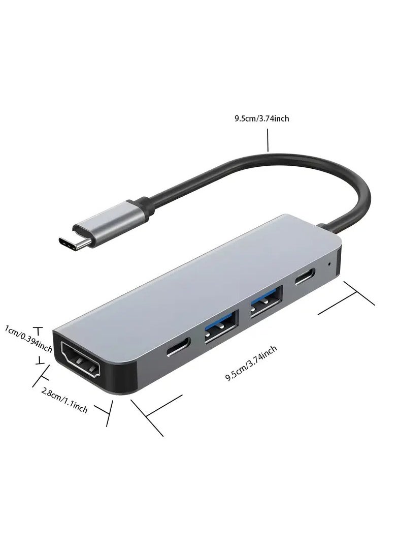 5-in-1 Type-C to 4K HDTV Adapter – USB 3.0 + 2.0, PD Charging, Compact Aluminum Hub for Laptop, MacBook, iPad & Mobile Connection  - Image 2