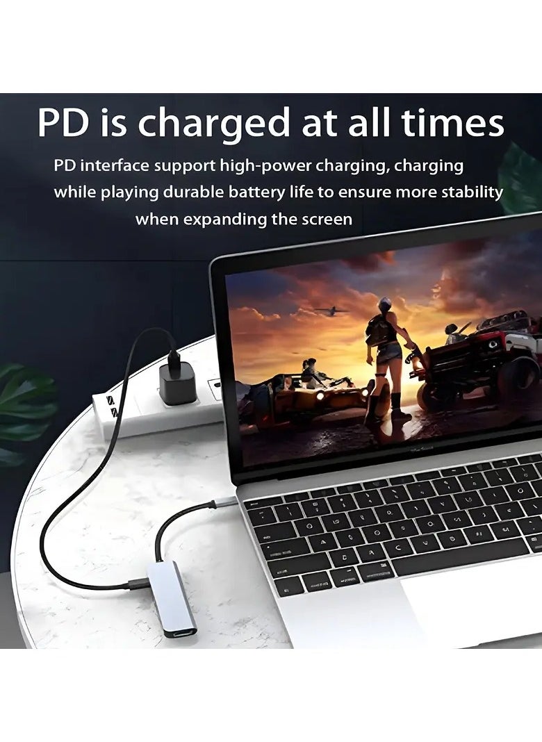 5-in-1 Type-C to 4K HDTV Adapter – USB 3.0 + 2.0, PD Charging, Compact Aluminum Hub for Laptop, MacBook, iPad & Mobile Connection  - Image 4