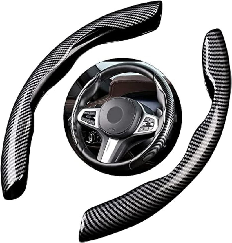 Sulfar Universal Car Steering Wheel Cover Carbon Fiber, Automobile Interior Accessories Sport Carbon Fiber Car Steering Wheel Cover Non-Slip Car Wheel Protector Universal for Diameter 38cm (Black) - Image 1
