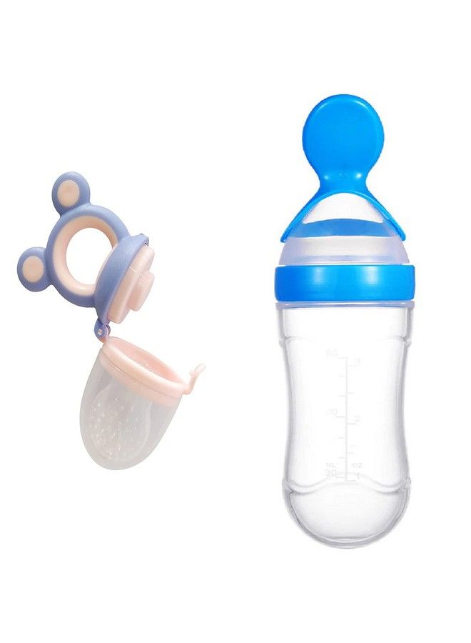 Tinny Tots Baby Food Grade Silicone Squeezy Spoon Feeding Bottle For Feeding Solid And Semi Solid Ceralac Food Feeder Bpa Free With Baby Rattle Fresh Fruit Vegetable Soother Pacifier Teether (Design 225) - Image 1