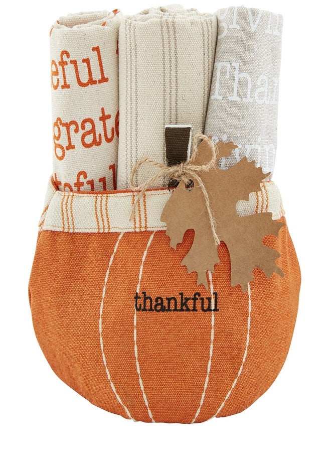 Mud Pie Pumpkin Towel Set, Thankful, 21" x 14" - Image 1