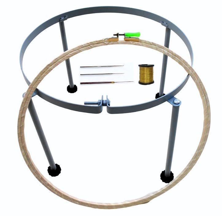 Prabhas Designs - 18" inch Aari / Maggam Embroidery Stand with 3 aari Needles, 1 no Golden zari Thread, Wrapped 18-inch Wooden Frame || Heavy Sturdy Legs || Wrapped Frame  - Image 1