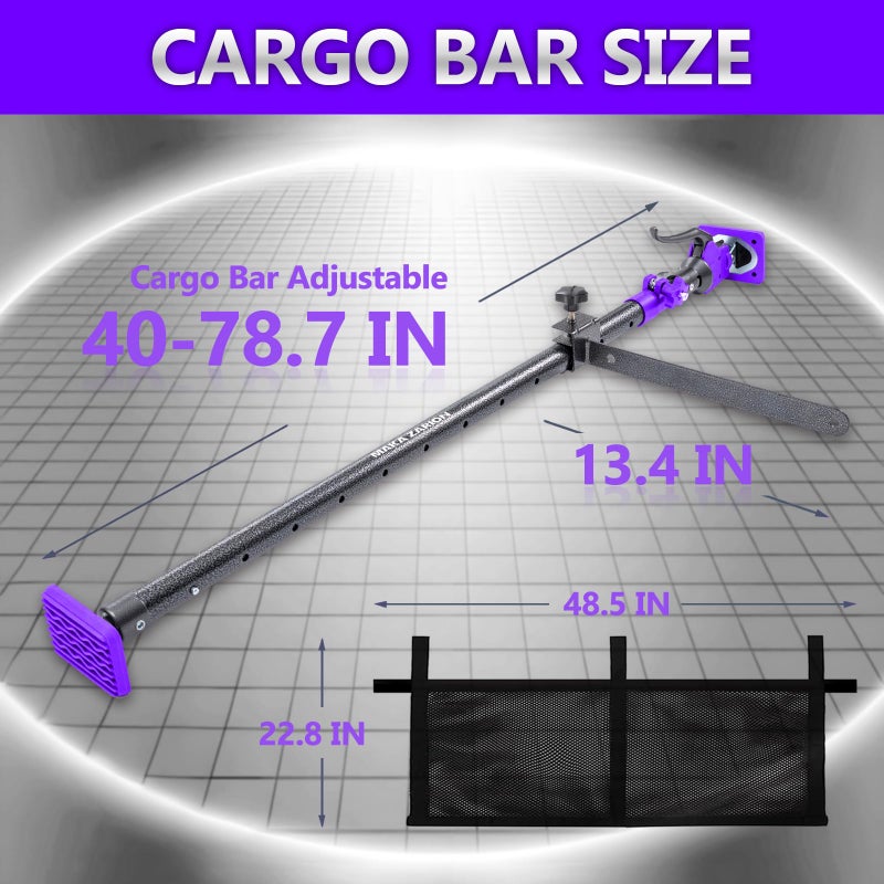 MAKA ZARION Adjustable Cargo Bar, Truck Bed Divider from 40 to 78.7 in with 200LB Bearing, Cargo Bar for Pickup, Truck Bed Organizer Cargo Bars for SUV, Trailer, Van, Come with 4 Divider Bar, 2 Pack, 1 Cargo Net - Image 3