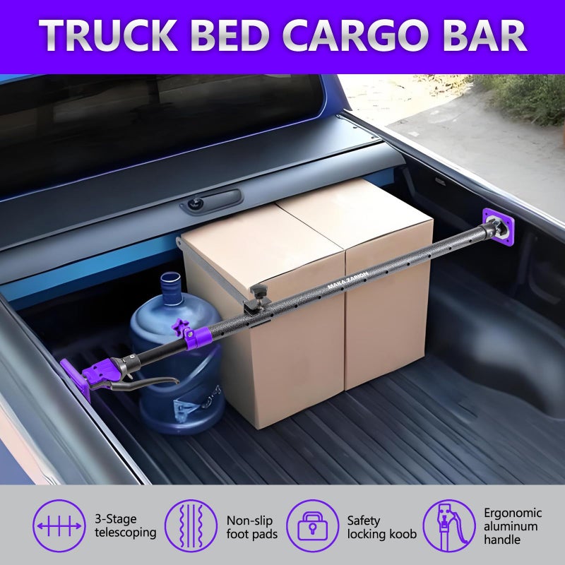 MAKA ZARION Adjustable Cargo Bar, Truck Bed Divider from 40 to 78.7 in with 200LB Bearing, Cargo Bar for Pickup, Truck Bed Organizer Cargo Bars for SUV, Trailer, Van, Come with 4 Divider Bar, 2 Pack, 1 Cargo Net - Image 2
