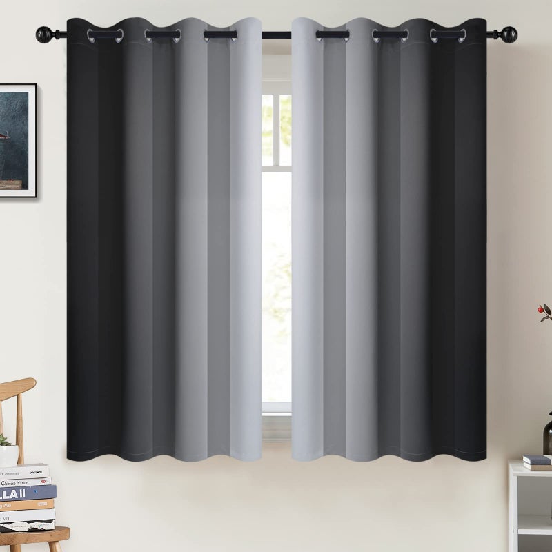 COSVIYA Curtains  Drapes Ombre Room Darkening Curtains Grommet Black and Greyish White Light Blocking Insulated Thermal Small Window Panels for BedroomLiving Room2 Panels52x54 inches