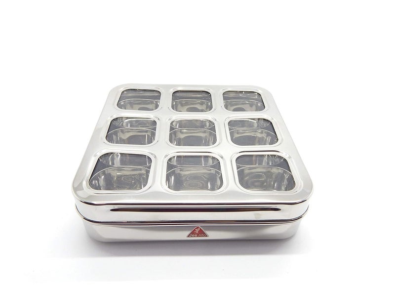 JEE ALTO Square DryFruitMasala BoxSpice Container 9 C Thru Partion Lid Masala Box with 9 Cups 180ml Each - Image 2