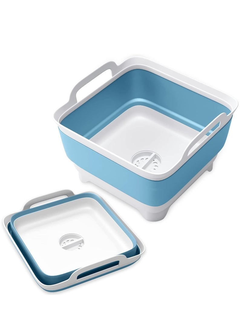 KASTWAVE Collapsible Dish Tub Portable Sink, Folding Laundry Tub, 9L Washing Basin with draining Plug, Camping Dish Tub, Portable wash Dish Basin Blue  - Image 1