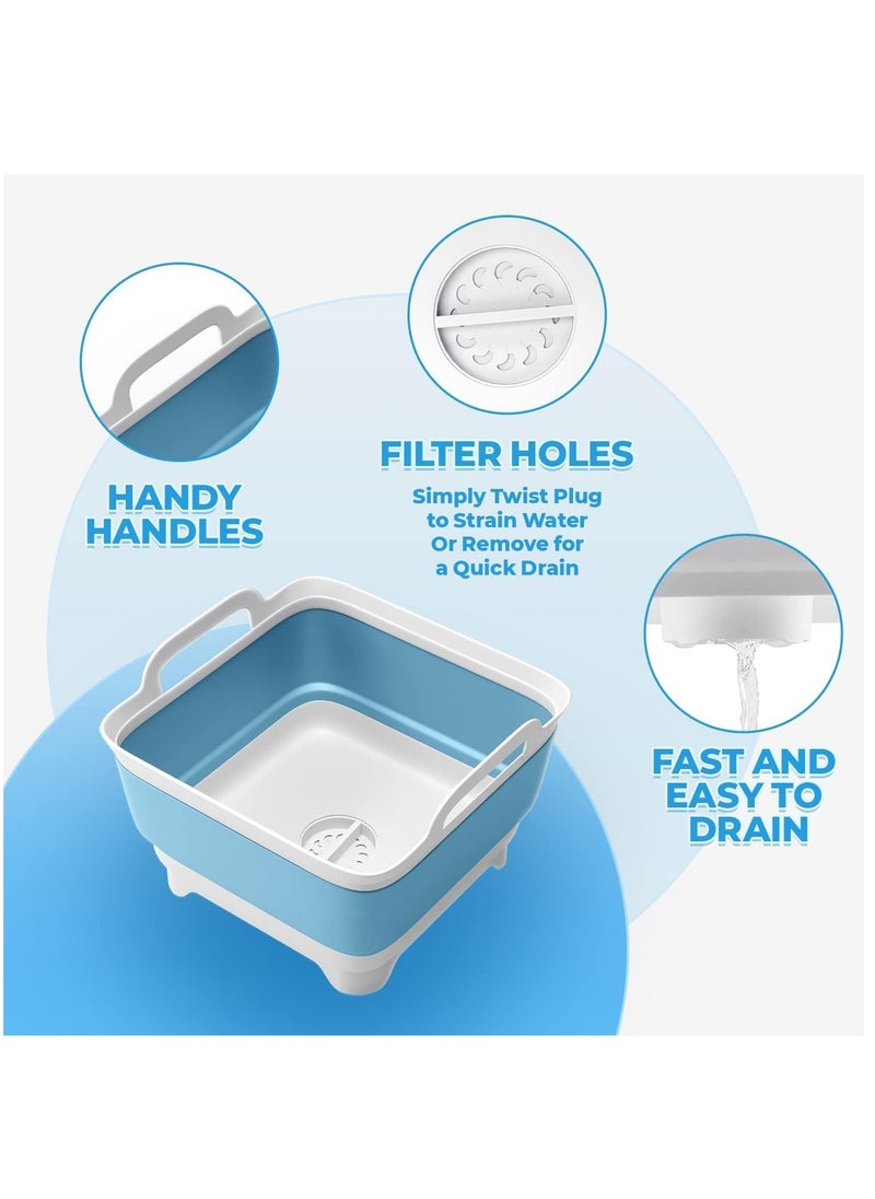 KASTWAVE Collapsible Dish Tub Portable Sink, Folding Laundry Tub, 9L Washing Basin with draining Plug, Camping Dish Tub, Portable wash Dish Basin Blue  - Image 2