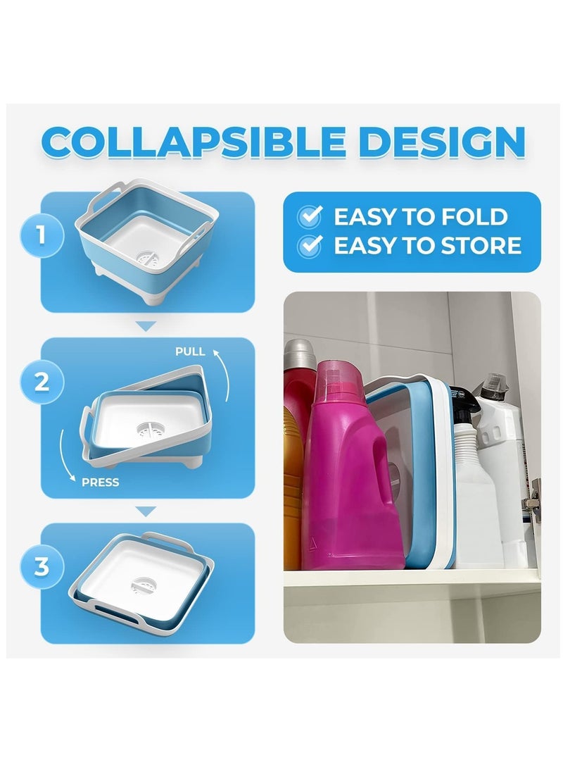 KASTWAVE Collapsible Dish Tub Portable Sink, Folding Laundry Tub, 9L Washing Basin with draining Plug, Camping Dish Tub, Portable wash Dish Basin Blue  - Image 4