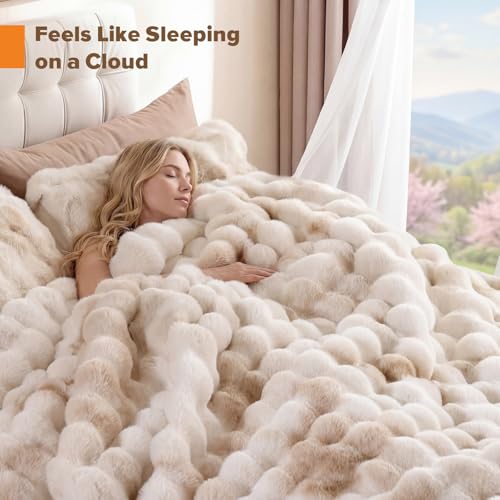 YIKUSH Fluffy Comforter Set King Size - Soft & Fuzzy Faux Fur King Comforter, Ultra Plush Tie-dye Cream White Comforter with Flannel Back, Warm Yet Lightweight Cozy Bedding Set - Image 3
