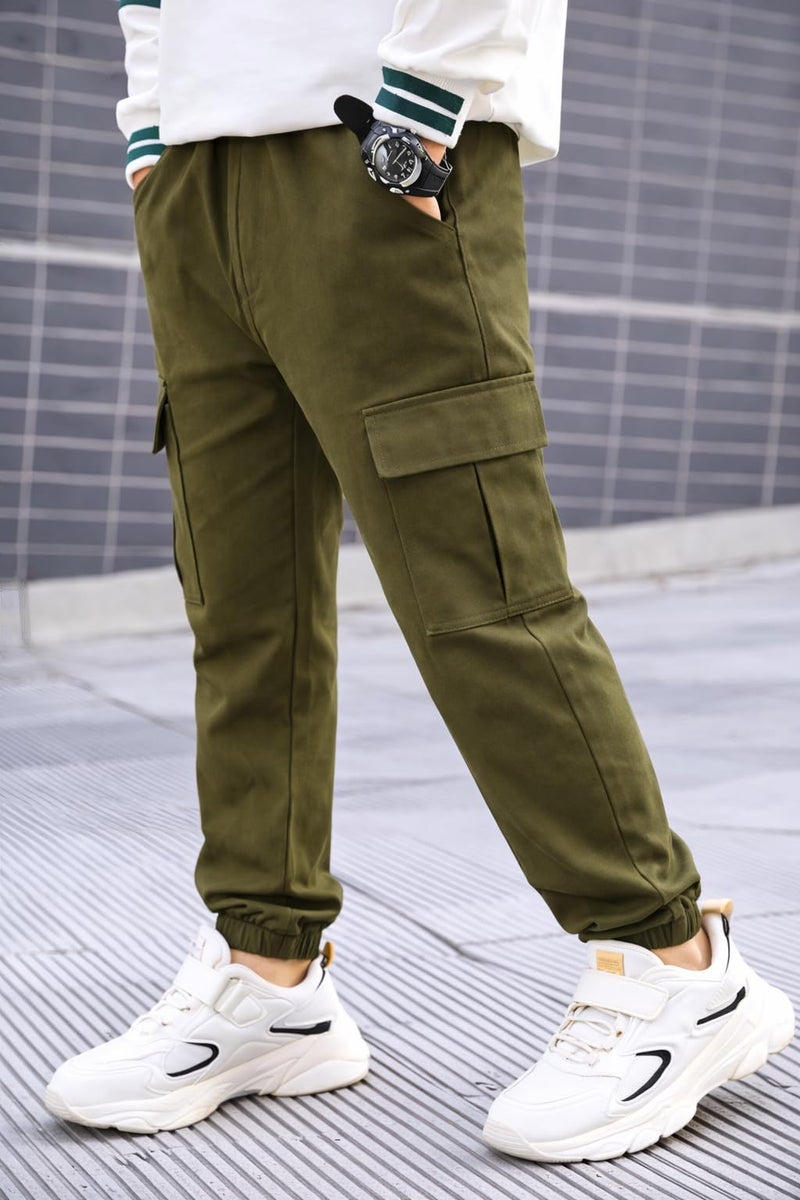 ADBUCKS Boys' Cotton Cargo Joggers – Soft, Casual Pants with Pockets II Boy's Relaxed Cargo Joggers Pants for Boy (in, Age, 11 Years, 12 Years, Chikoo) - Image 2