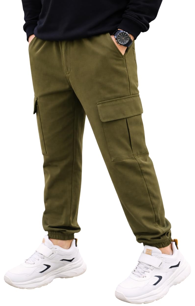 ADBUCKS Boys' Cotton Cargo Joggers – Soft, Casual Pants with Pockets II Boy's Relaxed Cargo Joggers Pants for Boy (in, Age, 11 Years, 12 Years, Chikoo) - Image 1