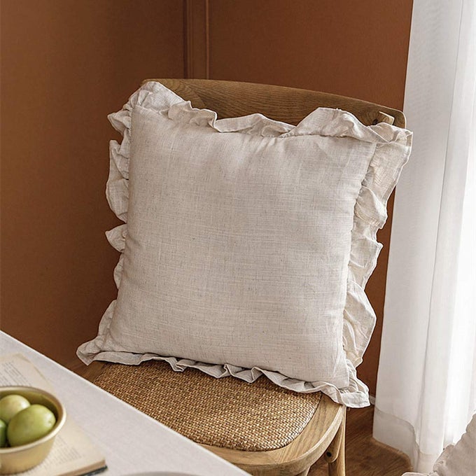 100 FRENCH LINEN THROW PILLOW COVERS SET OF 2 WASHED FLAX DECORATIVE RUFFLED SQUARE CUSHION COVER SOLID COLOR SOFT BREATHABLE LINEN 18 X 18