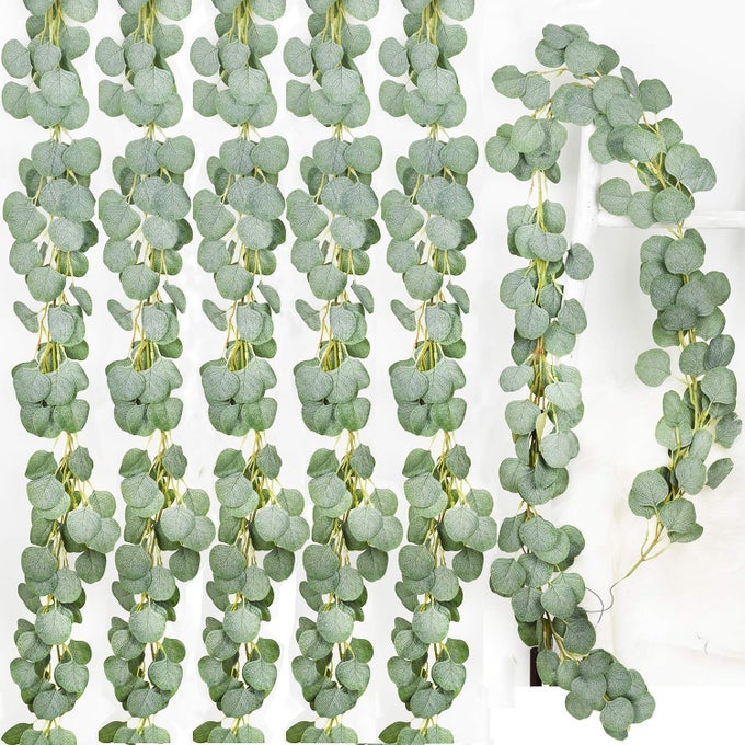 6PCS ARTIFICIAL EUCALYPTUS GARLAND FAUX SILK EUCALYPTUS LEAVES VINES HANDMADE GARLAND GREENERY WEDDING BACKDROP ARCH WALL DECOR61FTPCS