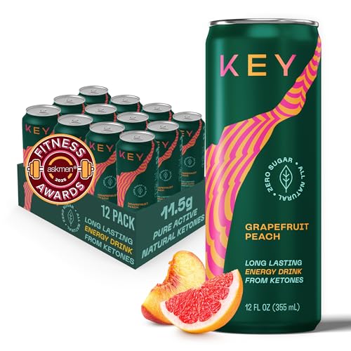 KEY Ketone Drink  Ketones for Energy  Focus Sugar Free  Low Caffeine from Green Tea with LTheanine No Crash or Jitters All Natural Lightly Carbonated Grapefruit Peach Pack of 12 - Image 1