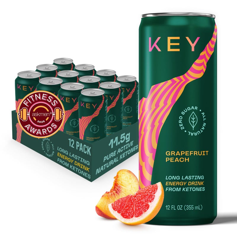 KEY Ketone Drink  Ketones for Energy  Focus Sugar Free  Low Caffeine from Green Tea with LTheanine No Crash or Jitters All Natural Lightly Carbonated Grapefruit Peach Pack of 12 - Image 3