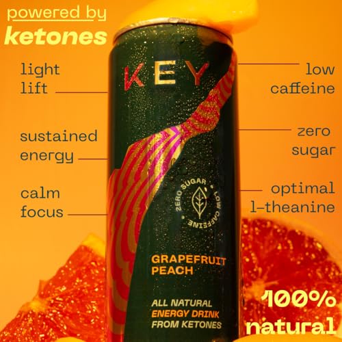 KEY Ketone Drink  Ketones for Energy  Focus Sugar Free  Low Caffeine from Green Tea with LTheanine No Crash or Jitters All Natural Lightly Carbonated Grapefruit Peach Pack of 12 - Image 5