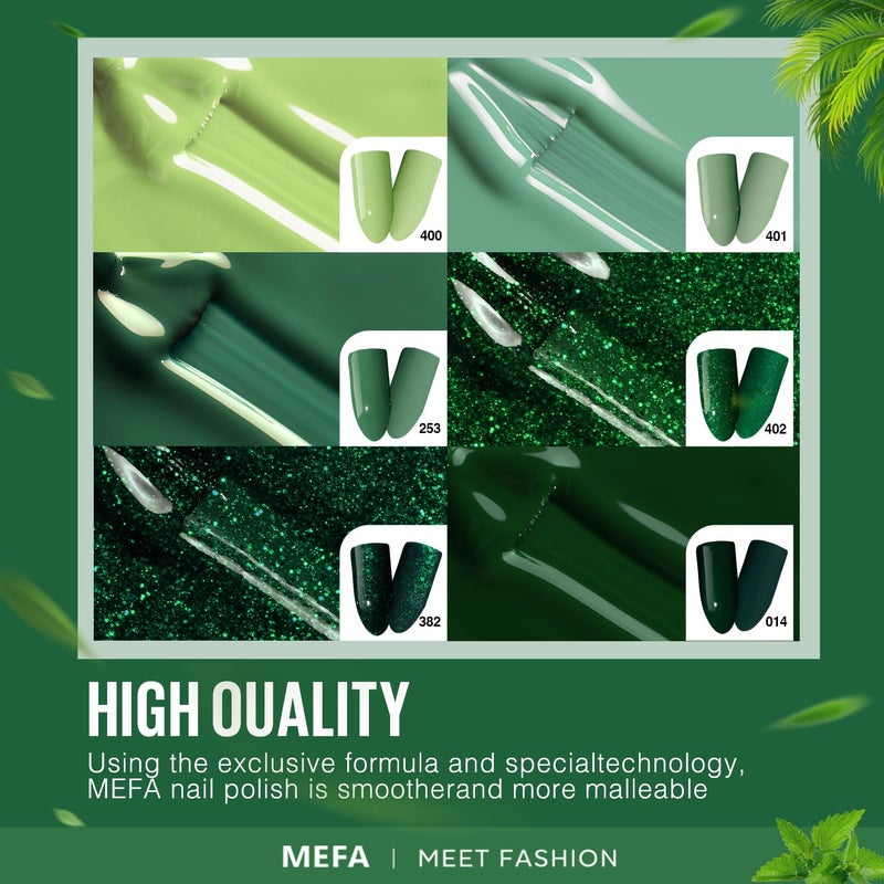 MEFA Green Gel Nail Polish, 6 Colors Green Glitter Nail Polish Gel Dark Avocado Sage Evergreen Sparkle nail Polish Set Soak Off Nail Art DIY Salon Manicure Nail Art Gifts for Women - Image 4