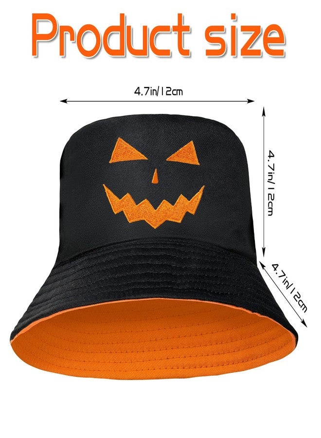 Dkomekii Halloween Bucket Hat Pumpkin Fisherman Hats for Women Men Reversible Scary Face Embroidery Lightweight Unisex Sun Cap for Fishing Camping Outdoor (Orange/Black) - Image 5