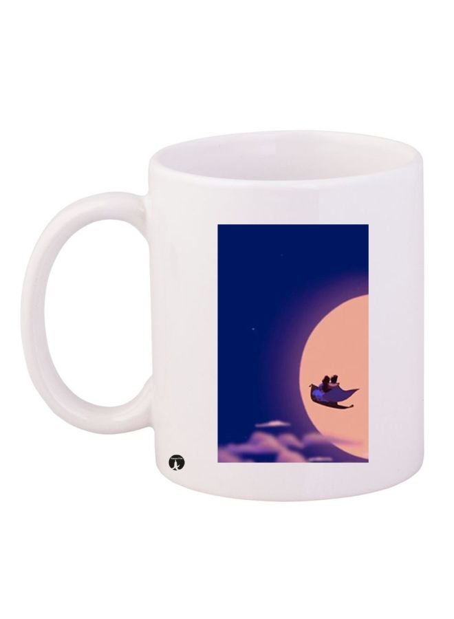 RYN Cartoon Printed Ceramic Coffee Mug White/Blue/Beige 11ounce