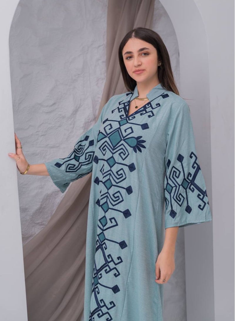 افندينا  جلابية كتان فاخر بتصميم مبتكر يواكب أحدث صيحات الموضةA-388 - Image 1