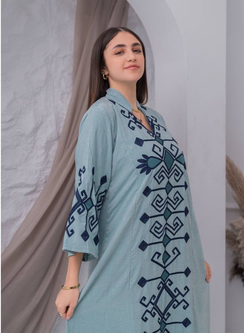 افندينا  جلابية كتان فاخر بتصميم مبتكر يواكب أحدث صيحات الموضةA-388 - Image 2