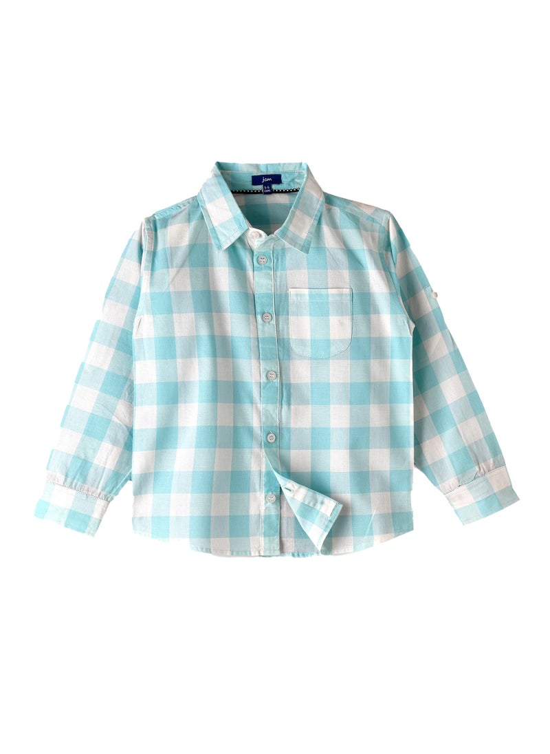 JAM Boys' Light Blue and White Checkered Shirt  - Image 1