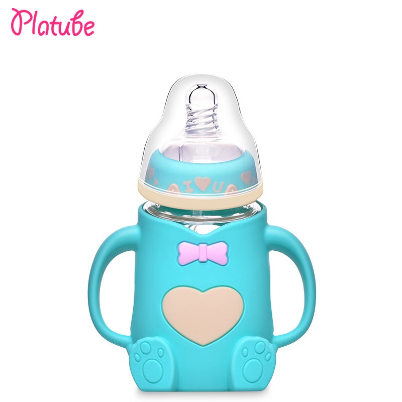A Generation Of Baby Silicone Glass Bottle Baby Anti-Fall Anti-Flatulence Children'S Glass Bottle Mother And Baby Supplies - Image 1