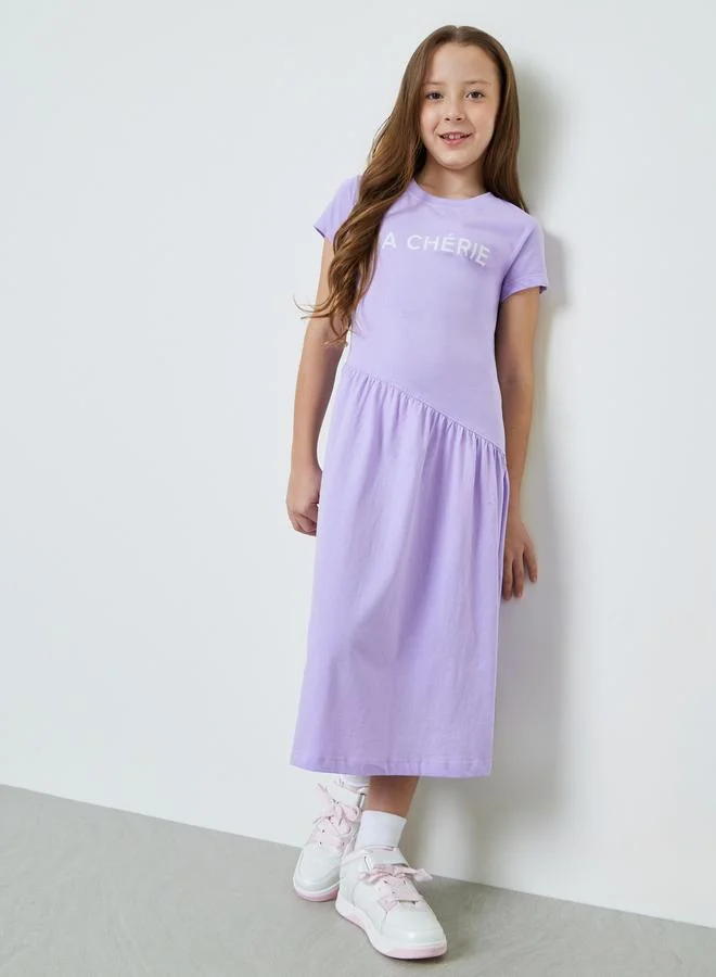 ستايلي Teen Girls Lilac Round Neck Cotton T-Shirt Dress