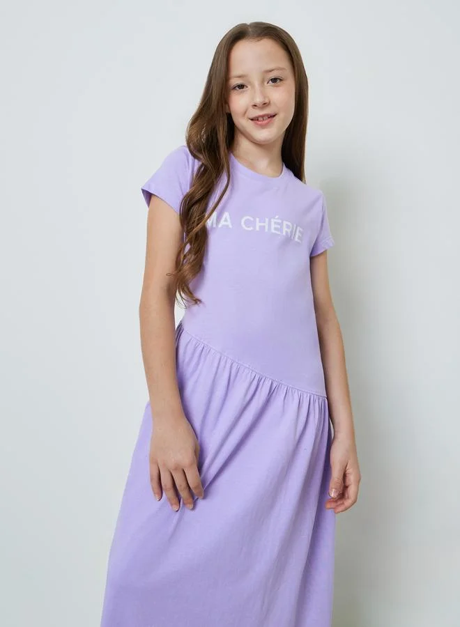 ستايلي Teen Girls Lilac Round Neck Cotton T-Shirt Dress