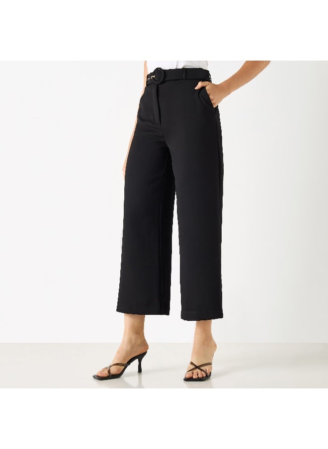 Iconic Iconic Solid Belted Wide Leg Pants with Pockets  - Image 1