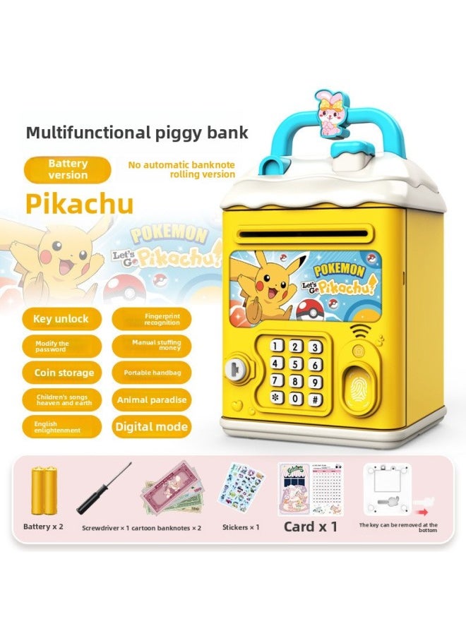 Generic - 2024 Children's Ultraman Piggy Bank Boy's Large Capacity Can't Fall, Only Can't Enter, Password Piggy Bank-Color:Pikachu【key Code Lock】☆Music Story] Battery - Image 1