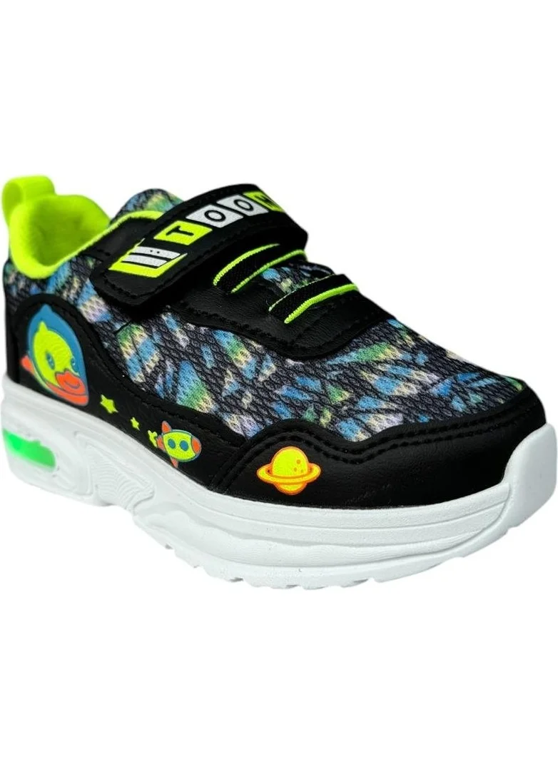 ليجر Children's Lighted Elastic Velcro Sports Shoes Black - Yellow