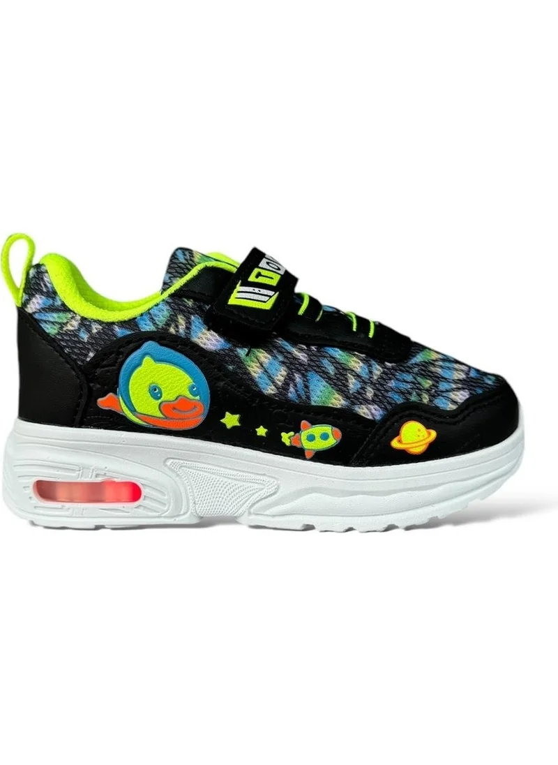 ليجر Children's Lighted Elastic Velcro Sports Shoes Black - Yellow