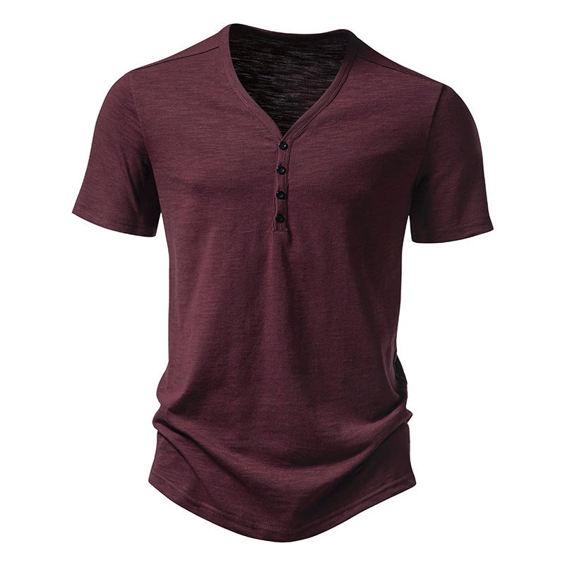 new four button men''s V-neck bamboo short sleeve T-shirt 012P30 - Image 1