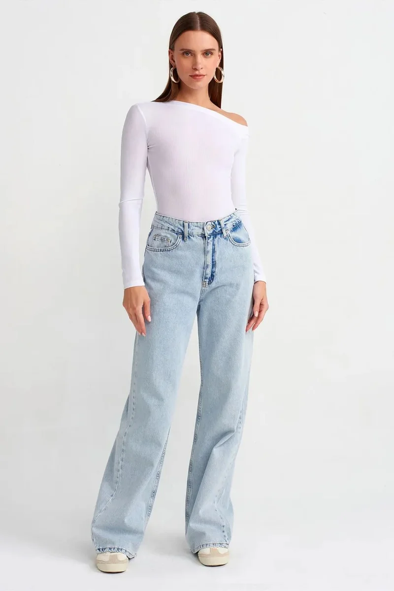 Dilvin White DILVIN Asymmetrical Cut-Out Slim Fit Blouse for Women | Best Price UAE